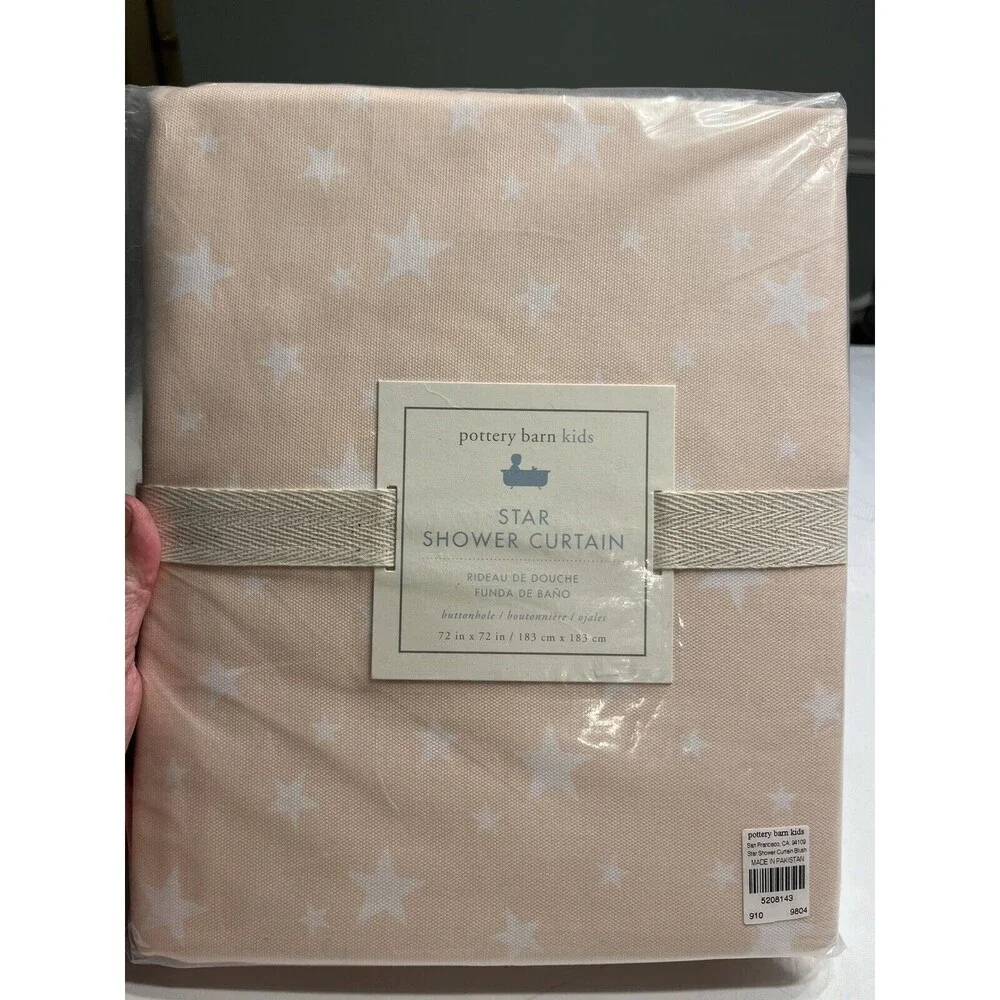 New Pottery Barn Blush Pink Star Shower Curtain 100% Cotton